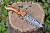 8.5" Inches HAND FORGED Full Tang Damascus Steel Hunting Knife + leather sheath - ZB Knives Store