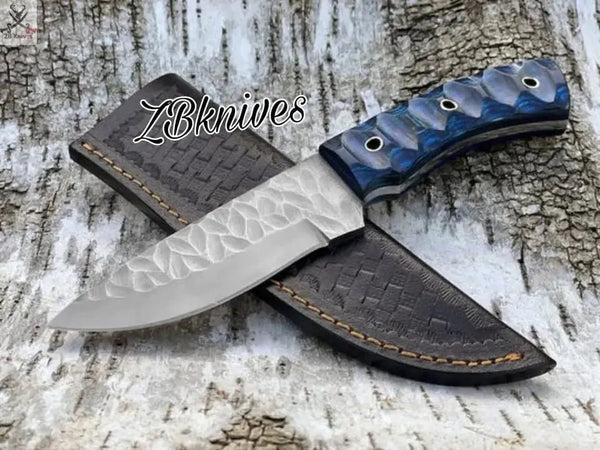 8.5" Inches HAND FORGED Full Tang High Carbon Steel Hunting Knife + leather sheath - ZB Knives Store