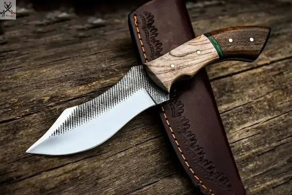 8.5" inches HAND FORGED Full Tang 1095 High Carbon Steel Skinning Knife + Leather Sheath - ZB Knives Store
