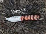 8.5" inches HAND FORGED Full Tang Damascus Steel Hunting Skinning Knife + leather sheath - ZB Knives Store