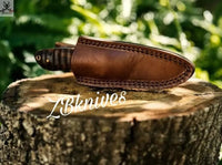 8.5" inches HAND FORGED Full Tang Damascus Steel Hunting Skinning Knife + leather sheath - ZB Knives Store