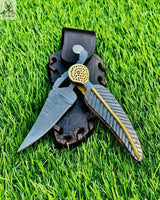 8.5"inches HAND FORGED Damascus Steel Folding Pocket knife + Leather Sheath - ZB Knives Store