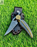 8.5"inches HAND FORGED Damascus Steel Folding Pocket knife + Leather Sheath - ZB Knives Store