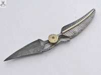 8.5"inches HAND FORGED Damascus Steel Folding Pocket knife + Leather Sheath - ZB Knives Store