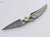 8.5"inches HAND FORGED Damascus Steel Folding Pocket knife + Leather Sheath - ZB Knives Store