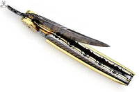 8.5"inches HAND FORGED Damascus Steel Folding Pocket knife + Leather Sheath - ZB Knives Store