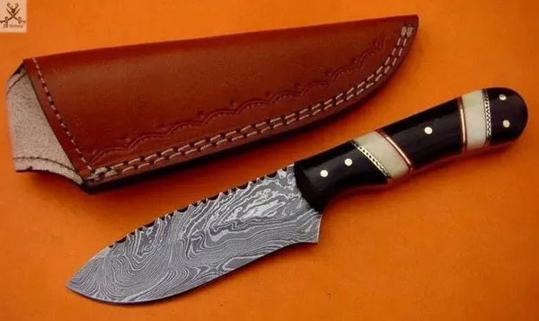 8.5"inches HAND FORGED Full Tang Damascus Steel Hunting Knife + Leather Sheath - ZB Knives Store