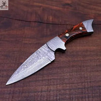 8" HAND FORGED Full Tang Damascus Steel Skinning knife + Leather Sheath - ZB Knives Store