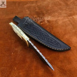 8" Inches HAND FORGED Damascus Steel Skinning Knife + leather sheath - ZB Knives Store