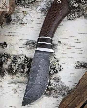 8" Inches HAND FORGED Fixed Blade Damascus Steel Skinning Hunting Knife+ Leather sheath - ZB Knives Store