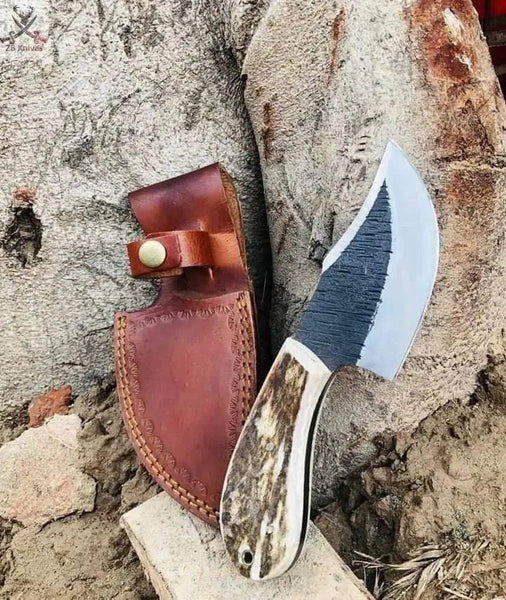 8" Inches HAND FORGED Full Tang 1095 High Carbon Steel Skinning Knife+ Leather sheath - ZB Knives Store