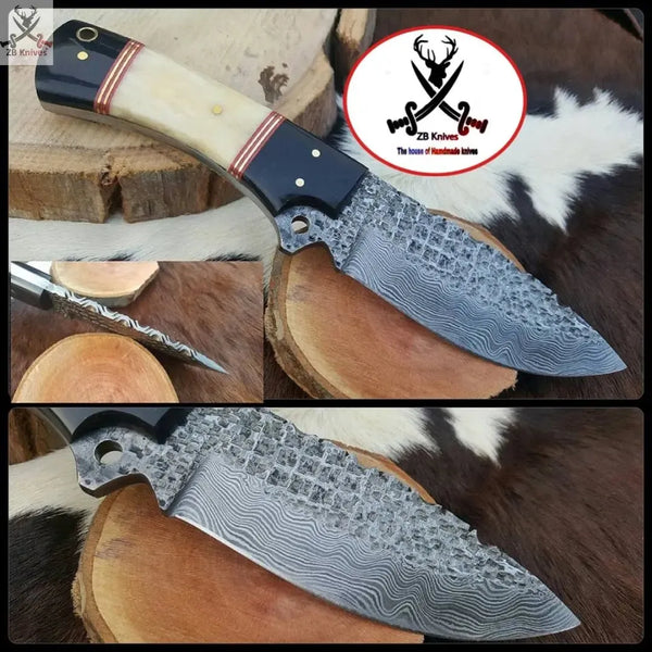 8" Inches HAND FORGED Full Tang 1095 High Carbon Steel Skinning knife + Leather Sheath - ZB Knives Store