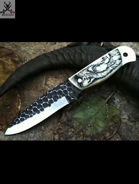8" Inches HAND FORGED Full Tang 1095 High Carbon Steel Skinning knife + Leather Sheath - ZB Knives Store