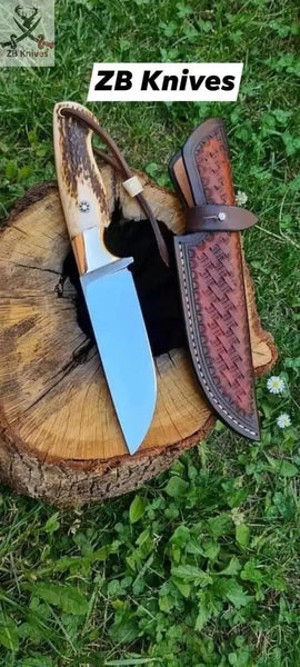 Top 8 - Inch Hand - Forged Full Tang D2 Steel Skinning Knife with Leather Sheath - ZB Knives Store