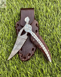 8" Inches HAND FORGED Full Tang Damascus Steel Folding Pocket Knife+ Leather sheath - ZB Knives Store