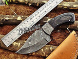 8" Inches HAND FORGED Full Tang Damascus Steel Skinning Knife + leather sheath - ZB Knives Store