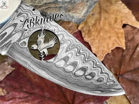 8" Inches HAND FORGED Full Tang Damascus Steel Skinning Knife + leather sheath - ZB Knives Store