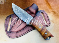 8" Inches HAND FORGED Full Tang Damascus Steel Skinning Knife+ Leather Sheath - ZB Knives Store
