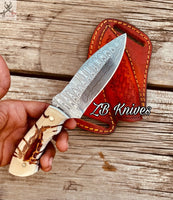 Professional - Grade Handmade Damascus Skinner Knife with Leather Sheath - ZB Knives Store