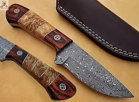 8" Inches HAND FORGED Full Tang Damascus Steel Skinning Knife+ Leather sheath - ZB Knives Store