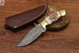 8" Inches HAND FORGED Full Tang Damascus Steel Skinning Knife+ Leather sheath - ZB Knives Store