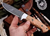 8" Inches HAND FORGED Full Tang Damascus Steel Skinning knife+ Leather sheath - ZB Knives Store