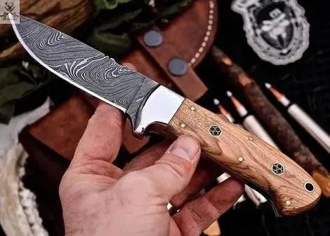 8" Inches HAND FORGED Full Tang Damascus Steel Skinning knife+ Leather sheath - ZB Knives Store