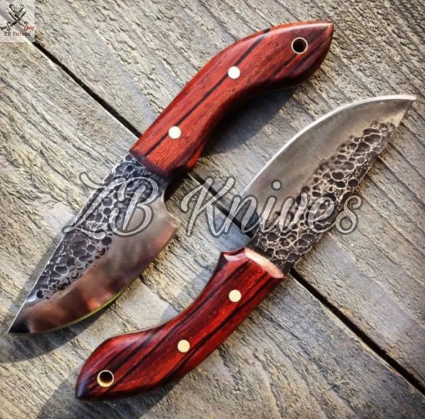 8" inches HAND FORGED 1095 High Carbon Steel Skinning Knife + leather sheath ♥️♥️♥️ - ZB Knives Store