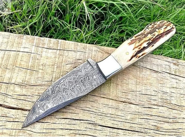 8" inches HAND FORGED Damascus Steel Skinning knife + Leather Sheath - ZB Knives Store