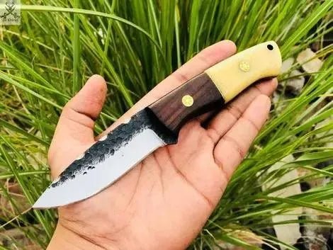 8" inches HAND FORGED Full Tang 1095 High Carbon Steel Skinning Knife + Leather Sheath - ZB Knives Store