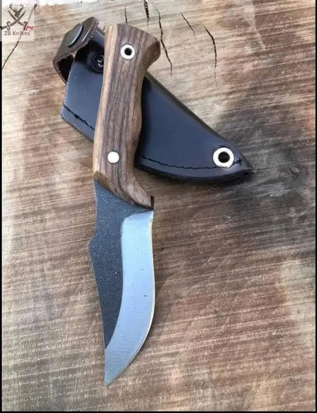 8" inches HAND FORGED Full Tang 1095 High Carbon Steel Skinning Knife + Leather Sheath - ZB Knives Store