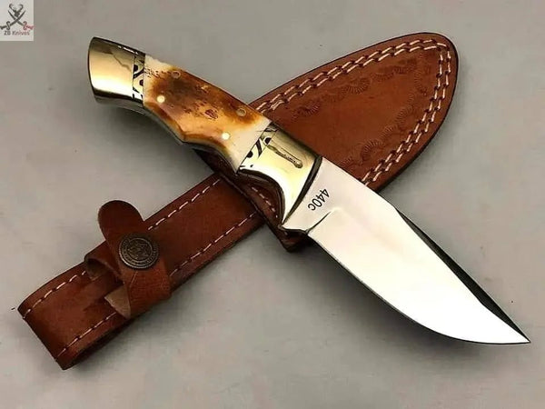 440C Steel Skinning Knife – Full Tang, Razor - Sharp & Leather Sheath (Deer/Elk) - ZB Knives Store