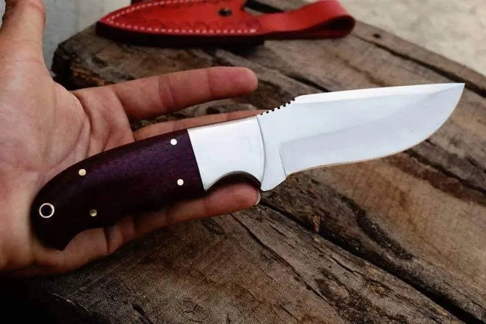 8" inches HAND FORGED Full Tang D2 Steel Skinning Knife + Leather Sheath - ZB Knives Store