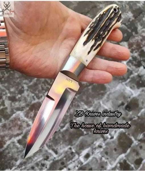 8" inches HAND FORGED Full Tang D2 Steel Skinning Knife + leather sheath - ZB Knives Store