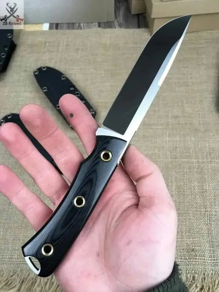 8" inches HAND FORGED Full Tang D2 Steel Skinning Knife + leather sheath - ZB Knives Store