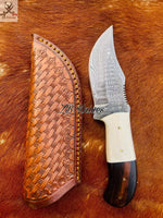 8" inches HAND FORGED Full Tang Damascus steel knife + leather sheath - ZB Knives Store