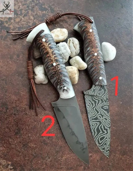 8"inches HAND FORGED Damascus Steel and High Carbon steel Skinning knife + Leather Sheath - ZB Knives Store