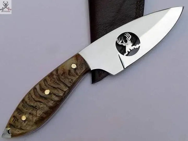 8"inches HAND FORGED Full Tang D2 Steel Skinning Knife + Leather Sheath - ZB Knives Store
