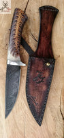 8"inches HAND FORGED Full Tang Damascus Steel Skinning Knife + Leather Sheath - ZB Knives Store