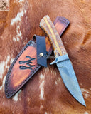 8"inches HAND FORGED Full Tang Damascus Steel Skinning Knife + Leather Sheath - ZB Knives Store