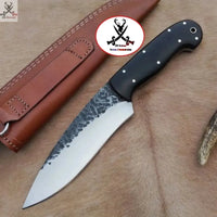 9.5" HAND FORGED Full Tang 1095 High Carbon Steel Hunting knife + Leather Sheath - ZB Knives Store