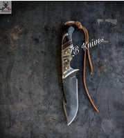9.5" Inches HAND FORGED 1095 High Carbon Steel Gut Hook Hunting knife + Leather Sheath - ZB Knives Store