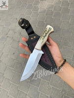 9.5" Inches HAND FORGED D2 Steel Hunting Knife + leather sheath - ZB Knives Store