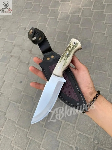 9.5" Inches HAND FORGED D2 Steel Hunting Knife + leather sheath - ZB Knives Store
