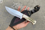 9.5" Inches HAND FORGED D2 Steel Hunting Knife + leather sheath - ZB Knives Store