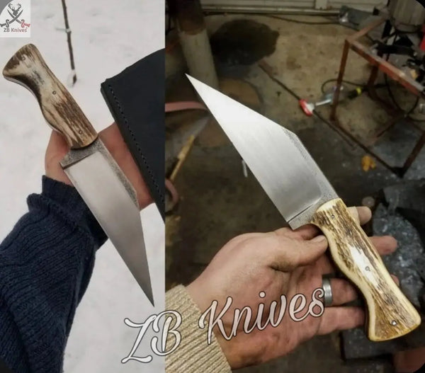9.5" Inches HAND FORGED D2 Steel Special Tanto Knife + leather sheath - ZB Knives Store