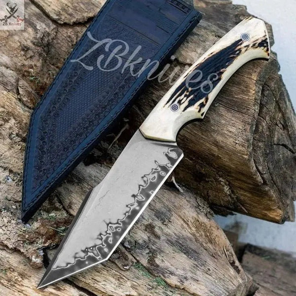 9.5" Inches HAND FORGED Full Tang 1095 High Carbon Steel Hunting Knife+ Leather sheath - ZB Knives Store