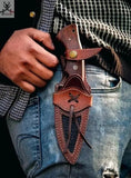 9.70"inches HAND FORGED Fixed Blade Damascus Steel Hunting Knife + Leather Sheath - ZB Knives Store