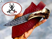 9" Inches HAND FORGED 1095 High Carbon Steel Hunting knife+ Leather sheath - ZB Knives Store