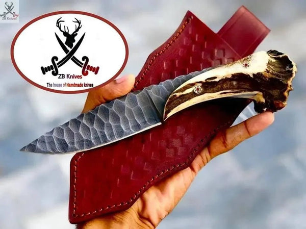 9" Inches HAND FORGED 1095 High Carbon Steel Hunting knife+ Leather sheath - ZB Knives Store